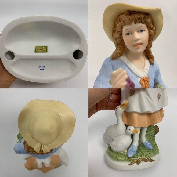 Vintage homco porcelain figurine Lady with Grape basket and ducks in A Hat - Picture 10 of 12